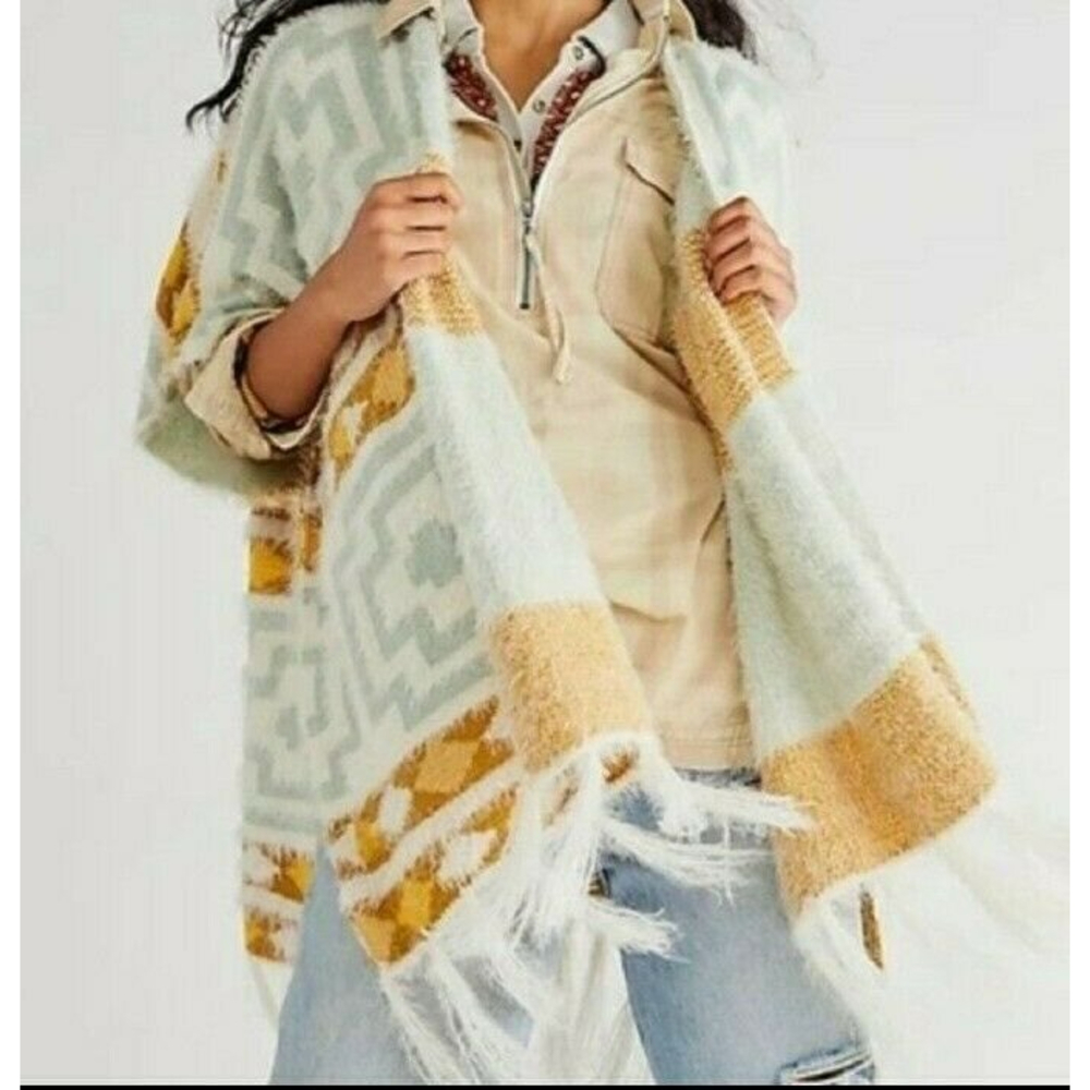 𝅺FREE PEOPLE Diamondback Knit Sweater Kimono Wrap - Picture 3 of 8